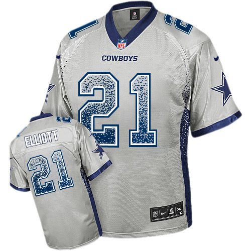 Nike Cowboys #21 Ezekiel Elliott Grey Men's Stitched NFL Elite Drift Fashion Jersey - Click Image to Close